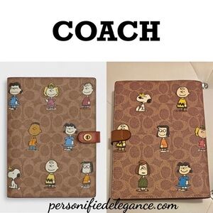 NEW Coach x Peanuts Signature Khaki Multi Coated Canvas Leather Notebook